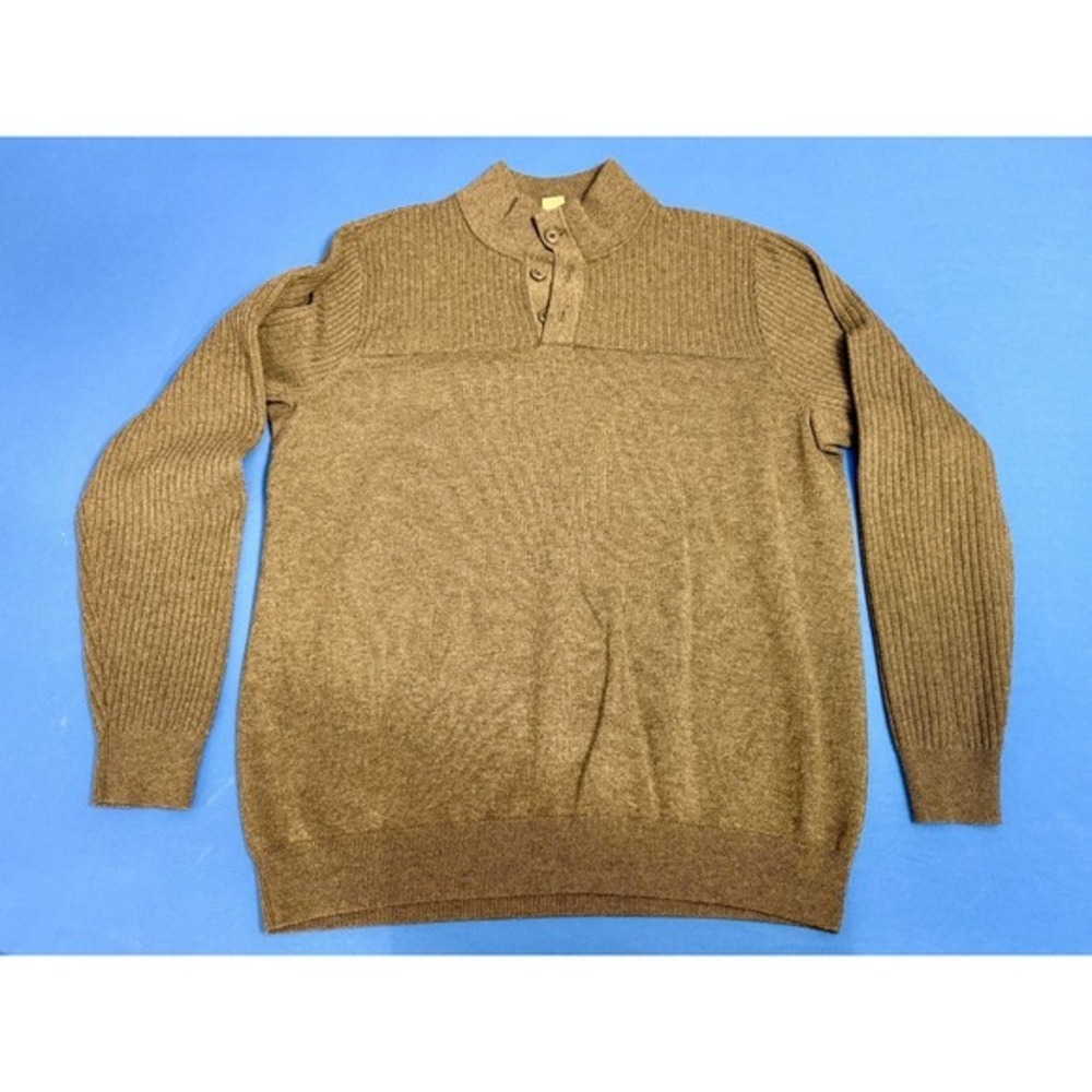 Duluth‎ Trading Coolmax Merino Wool Sweater Brown 1/4 Button Mock Neck L